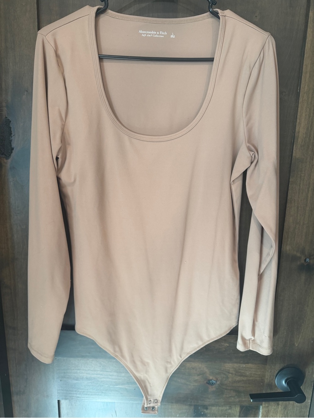 Abercrombie & Fitch Long-Sleeve Scoop Neck Bodysuit — Beige